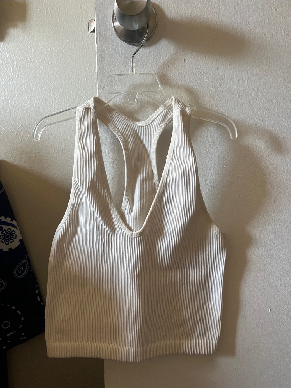FP Movement by Free People Ribbed V-Neck Racerback Crop Tank - White